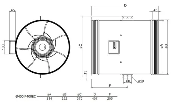 Viftemotor EC Ø400 mm 6289 m³/t – 1FAS Viftemotor EC Ø400 mm 6289 m³/t – 1FAS – Kanalvifter