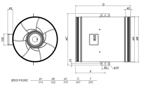 Viftemotor EC Ø315 mm 3784 m³/t Viftemotor EC Ø315 mm 3784 m³/t – Kanalvifter
