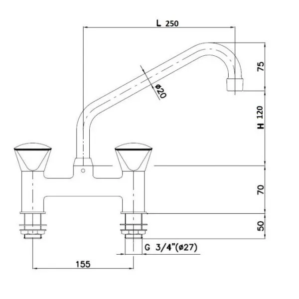 Blandebatteri benkmontering m/2 hull 1S.3007.05.K23 – Blandebatteri - spyledusj - Glassfyller