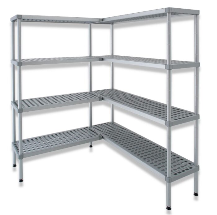Hyllereol i 4 plan Aluminium og plast H 1600 mm, D 300 mm – Hyllesystem til kjøle- og fryserom