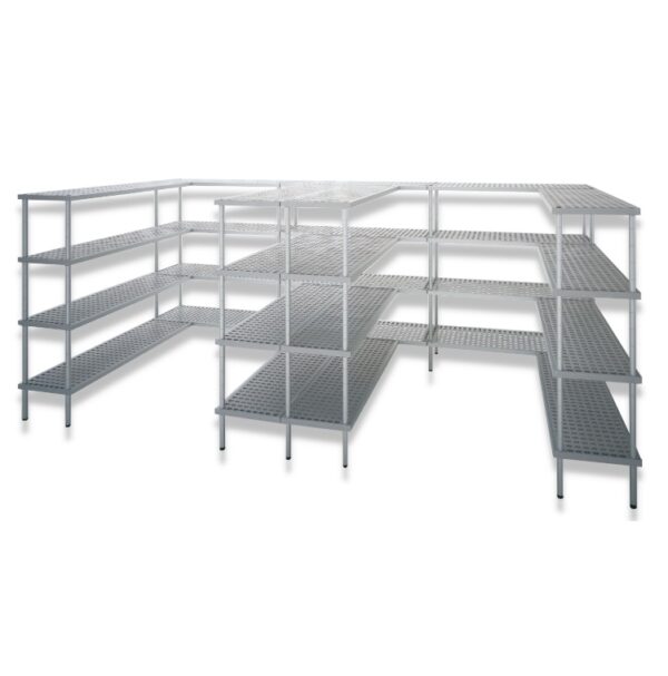 Hyllereol i 4 plan Aluminium og plast H 1600 mm, D 300 mm Hyllesystem til kjøle- og fryserom kommersielt kjøkken