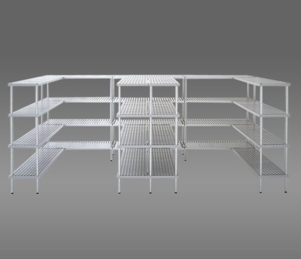 Hyllereol i 4 plan Aluminium og plast H 1600 mm, D 300 mm Hyllesystem til kjøle- og fryserom kommersielt kjøkken